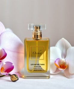 A bootle of Levi Sap Nei Thang Orchid Perfume with Orchid flowers