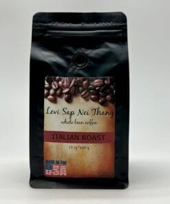 A bag of Levi Sap Nei Thang Whole Bean Coffee Italian Roast